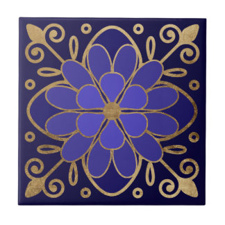 Elegant Blue Flower Azulejo Tile