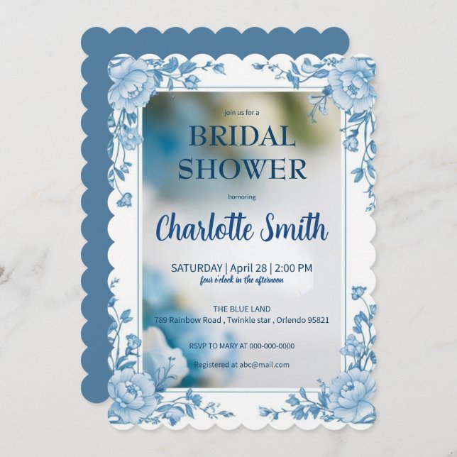 Elegant Blue  Flower chinoiserie bridal shower Save The Date (Front/Back)