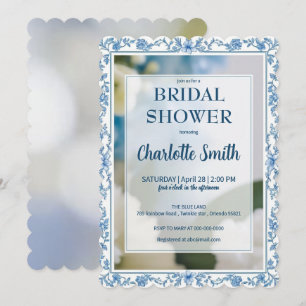 Elegant Blue  Flower chinoiserie bridal shower Save The Date