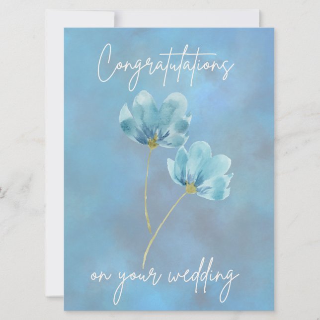 Elegant Blue Flower Congratulations Wedding Card (Front)