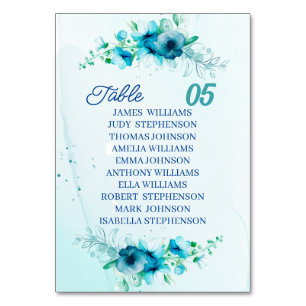 Elegant Blue Flower Custom Wedding Table Number