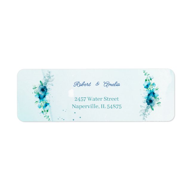 Elegant Blue Flower Customised Return Address (Front)