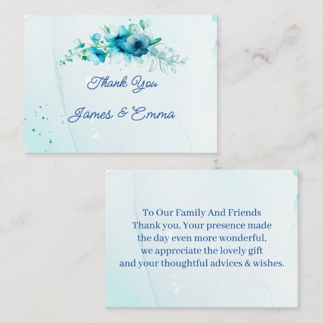 Elegant Blue Flower Customised Wedding Thank You Card (Front/Back)
