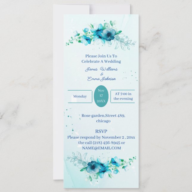 Elegant Blue Flower Customized Wedding Invitation (Front)
