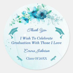 Elegant Blue Flower Graduation Customised  Classic Round Sticker