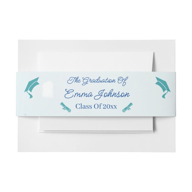 Elegant Blue Flower Graduation Personalised Invitation Belly Band (Front Example)
