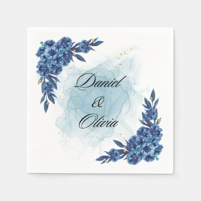 "Elegant Blue Flower Napkins for Your Special Day" (Front)