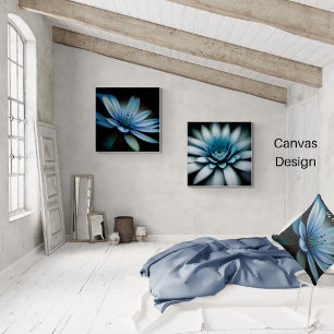 Elegant Blue Flower on Black Background Canvas Print
