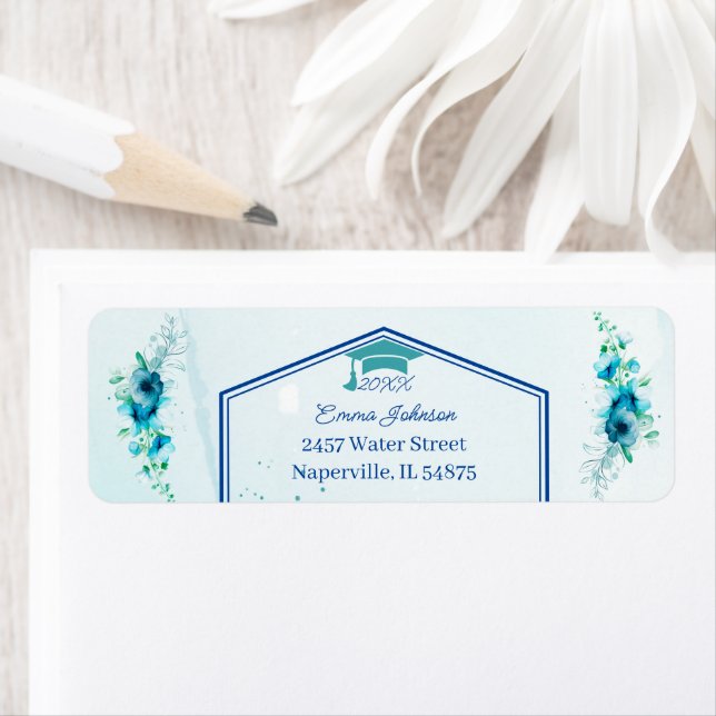 Elegant Blue Flower Personalised Return Address (Insitu)