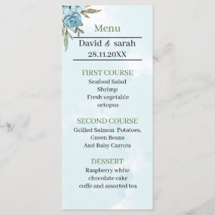 Elegant Blue Flower Personalised Wedding Dinner Menu