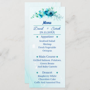 Elegant Blue Flower Personalised Wedding Dinner Menu