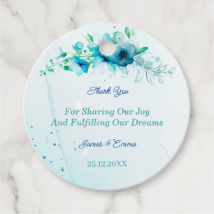 Elegant Blue Flower Personalised Wedding Favour Tags