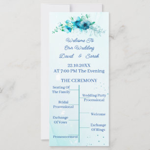 Elegant Blue Flower Personalised Wedding Program
