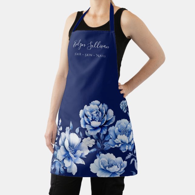 Elegant blue flowers apron (Insitu)