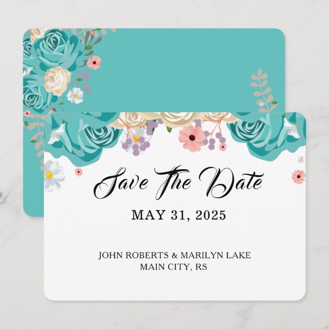 Elegant Blue Flowers Botanical Wedding Custom Save The Date (Front/Back)