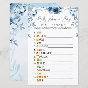 Elegant Blue Flowers Boy Baby Shower Emoji Game 