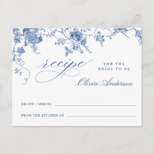 Elegant Blue Flowers Bridal Shower Recipe Card