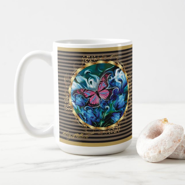 Elegant Blue Flowers & Butterfly Mother's Day Mug (With Donut)
