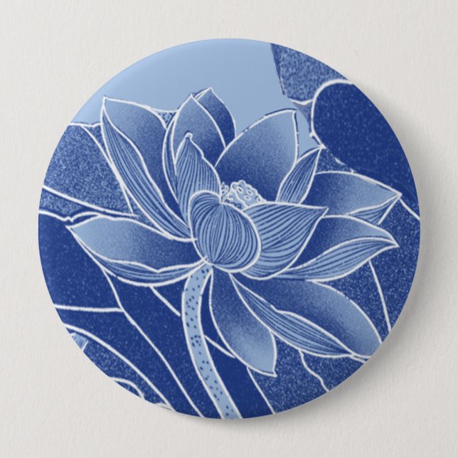 Elegant Blue Flowers Chinoiserie Lotus Mandala  10 Cm Round Badge (Front)
