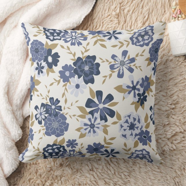 Elegant Blue Flowers  Cushion (Blanket)