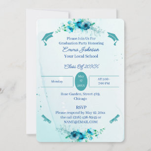 Elegant Blue Flowers Custom Graduation Invitation