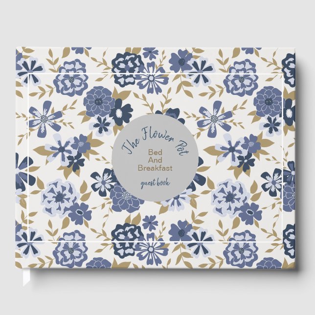 Elegant Blue Flowers Guest Book (Front)