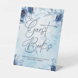 Elegant Blue Flowers Guest Books Boy Baby Shower Pedestal Sign