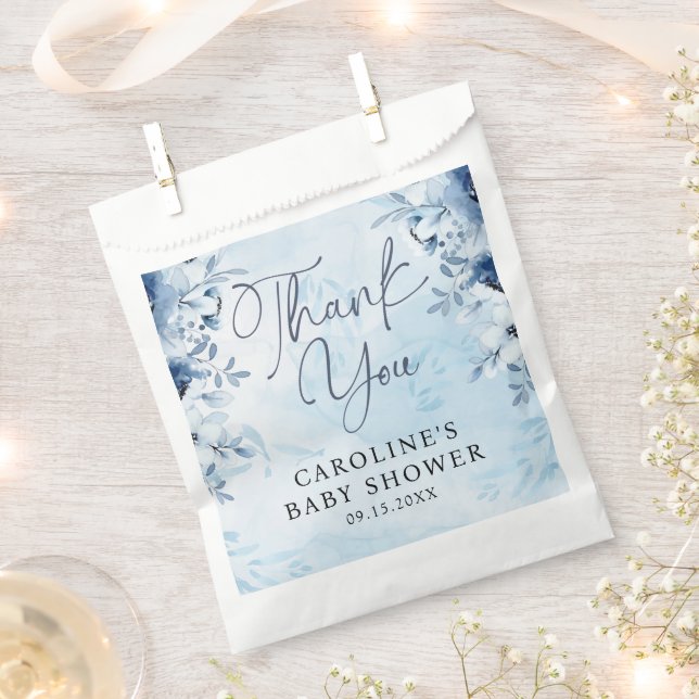 Elegant Blue Flowers It's A Boy Baby Shower Favour Bags (Clipped)