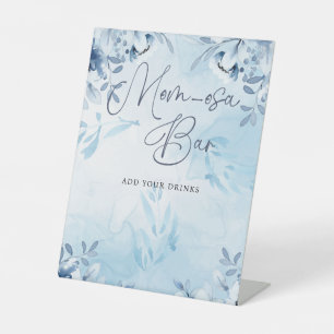 Elegant Blue Flowers Momosa Bar Baby Shower Pedestal Sign