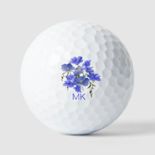 Elegant Blue Flowers Monogrammed Ladies Golf Balls