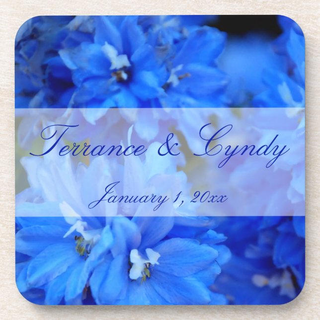 Elegant Blue Flowers Personal Set of Cork Coasters (Front)