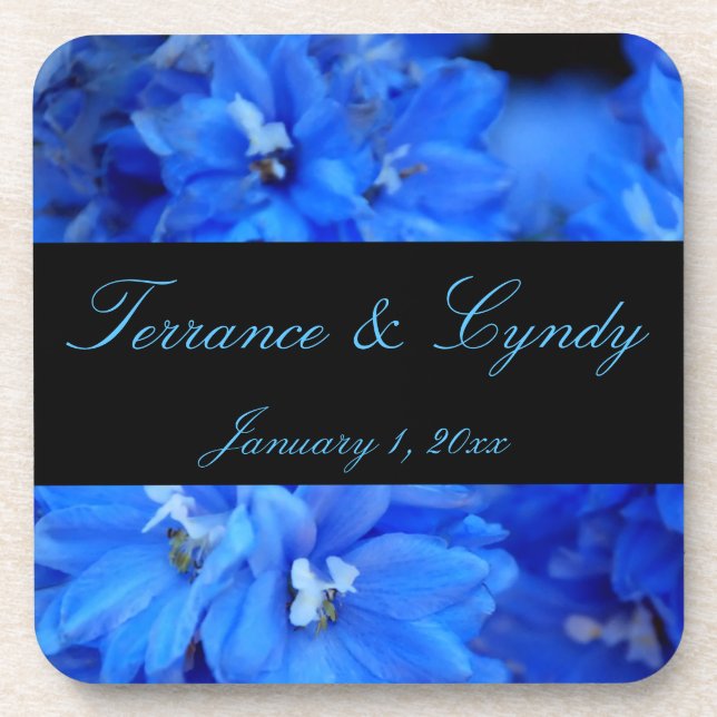 Elegant Blue Flowers Personal Set of Cork Coasters (Front)
