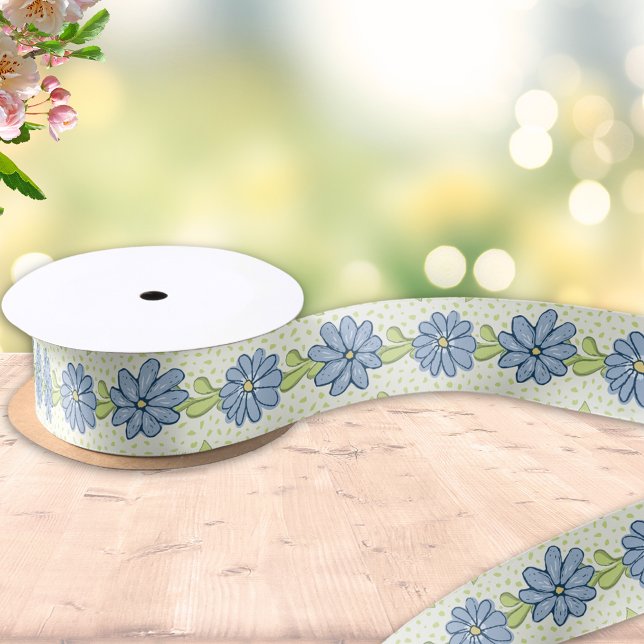 Elegant Blue Flowers Spring Floral Satin Ribbon (Creator Uploaded)