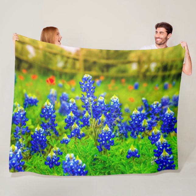 Elegant Blue Flowers Texas Bluebonnets Modern Fleece Blanket (In Situ)