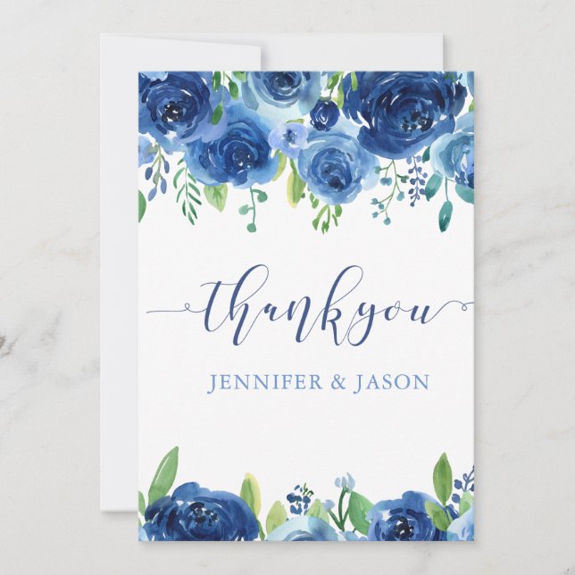Elegant Blue Flowers Thank You Card (Front)