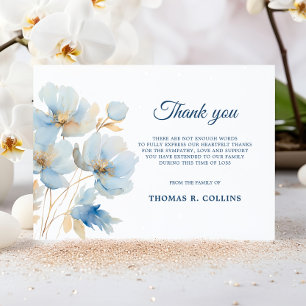 Elegant Blue Flowers Thank You Cards After Funeral