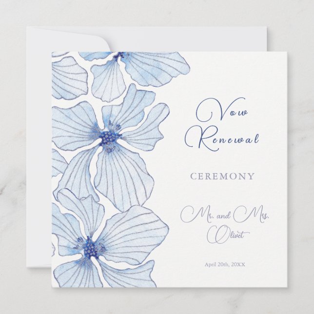 Elegant Blue Flowers Vow Renewal Invitation (Front)