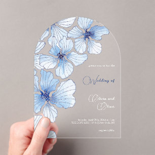 Elegant Blue Flowers Wedding  Acrylic Invitations