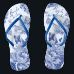 Elegant Blue Flowers Wedding Bride Tribe Gift Flip Flops<br><div class="desc">The design features a delightful array of lotus flowers and butterflies, rendered in a blue and white colour scheme that evokes the elegant beauty of chinoiserie chic, reminiscent of the classic blue willow pattern. Add your text to easily make your own beautiful and memorable gifts for wedding party members: bride,...</div>