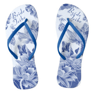 Elegant Blue Flowers Wedding Bride Tribe Gift Flip Flops