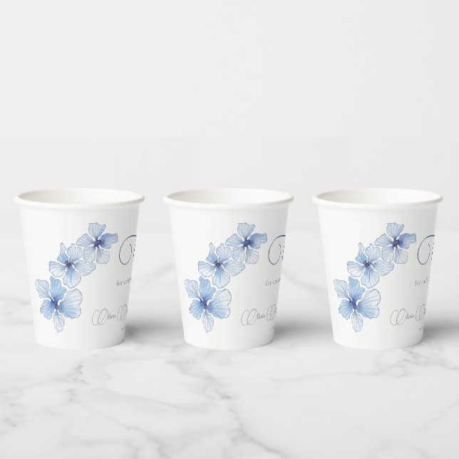 Elegant Blue Flowers Wedding Paper Cups (Multi)