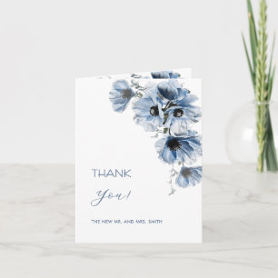 Elegant Blue Flowers Wedding Photo Thank You Card