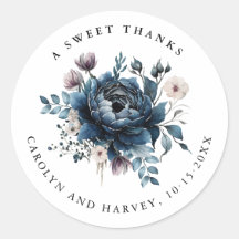 Elegant Blue Flowers Wedding Thank You Stickers
