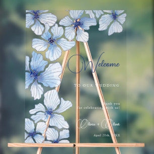 Elegant Blue Flowers Wedding Welcome Acrylic Sign