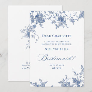 Elegant Blue Flowers Will You Be My Bridesmaid Invitation