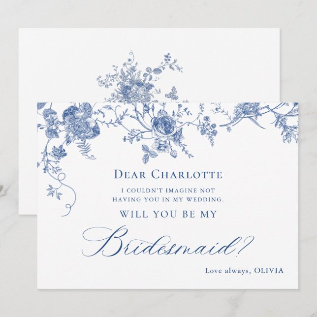 Elegant Blue Flowers Will You Be My Bridesmaid Invitation (Front/Back)
