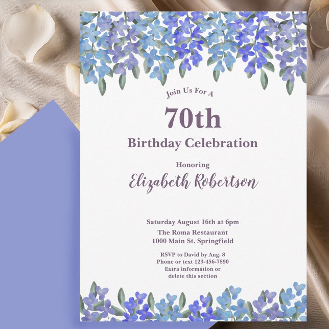 Elegant Blue Flowers Women's 70th Birthday  Invitation (Creator Uploaded)