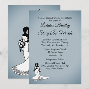 Elegant Blue Fog Lesbian Wedding Invitation
