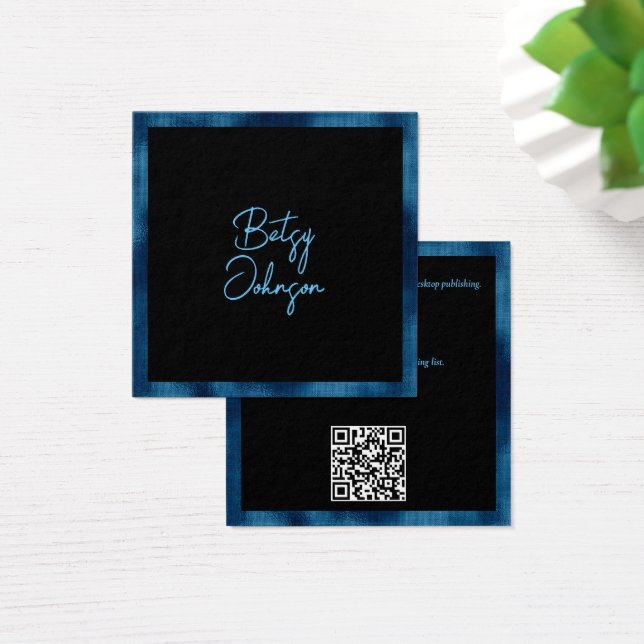 Elegant Blue Foil and Black Business Card (Desk)