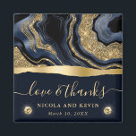 Elegant Blue Foil and Gold Glitter Agate Wedding Magnet<br><div class="desc">Elegant vivid navy blue foil and gold glitter liquid agate design with diamonds</div>